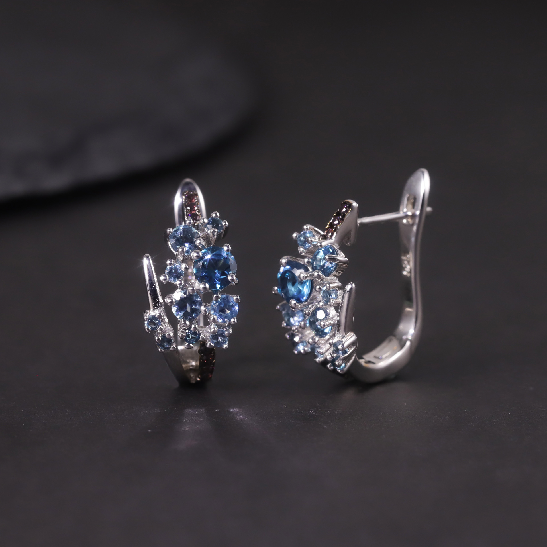 Flower crystal earrings s925 sterling silver inlaid natural topaz earrings gemstone earrings garnet small and exquisite