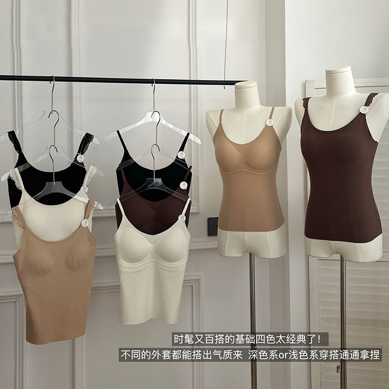 37 ° Plaid Body Feeling Velvet Series Bottoming Vest Round Neck Lace Vest with Chest Pad Autumn and Winter Women's Bottoming Shirt