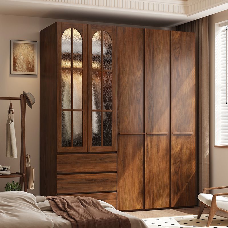 All Solid Wood Oak Wardrobe Bedroom Home Retro Mid-Century Style Small Apartment Wardrobe Modern Simple Storage Cabinet
