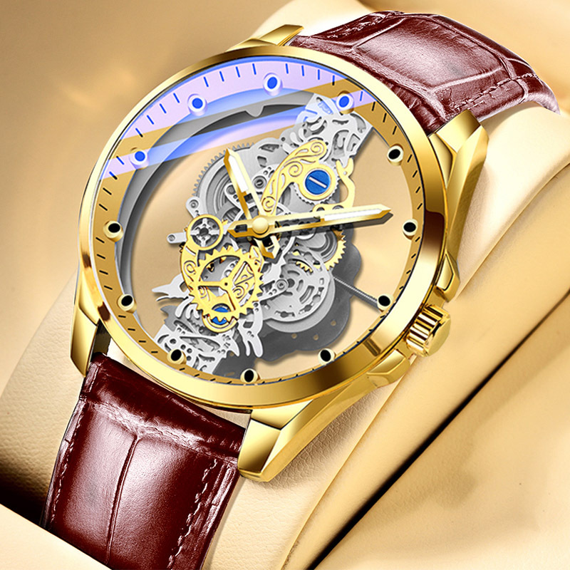 Doppelseitige transparente hohle vollautomatische mechanische Uhr Herrenuhr Herren wasserdichte leuchtende Quarzuhr Douyin neue grenzüberschreitende_voghion.com