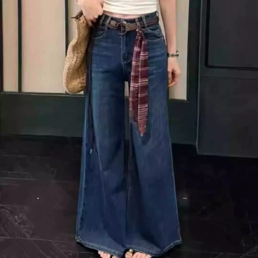 美式女原宿风丝巾格子腰带配裤子松弛感时尚复古腰带编织带送丝巾