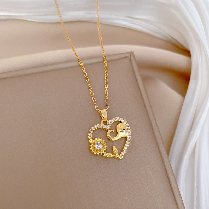 Collana elegante con girasole e elefante per donna argento_voghion.com
