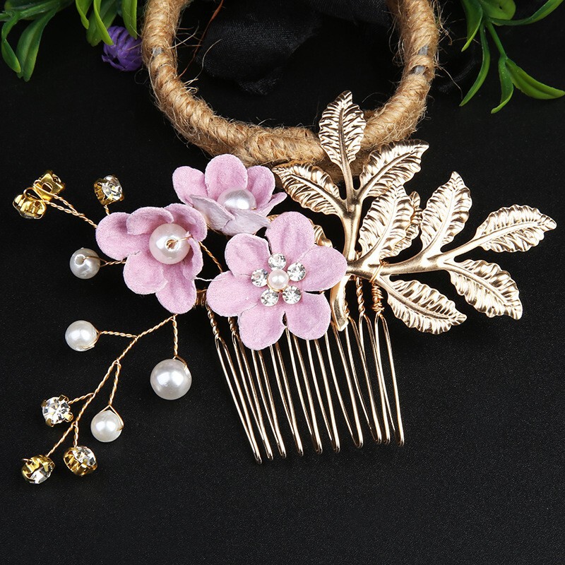クロスボーダーの金色の葉の髪の櫛の髪の飾りの手作りの花嫁のセットの頭の飾りの花の挿し木の髪のヘアピンの花嫁の装飾品|undefined