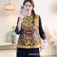 2025新型中国風刺繍馬甲女性刺繍鳳凰刺繍盤バックル馬甲民族風女装立襟カン肩