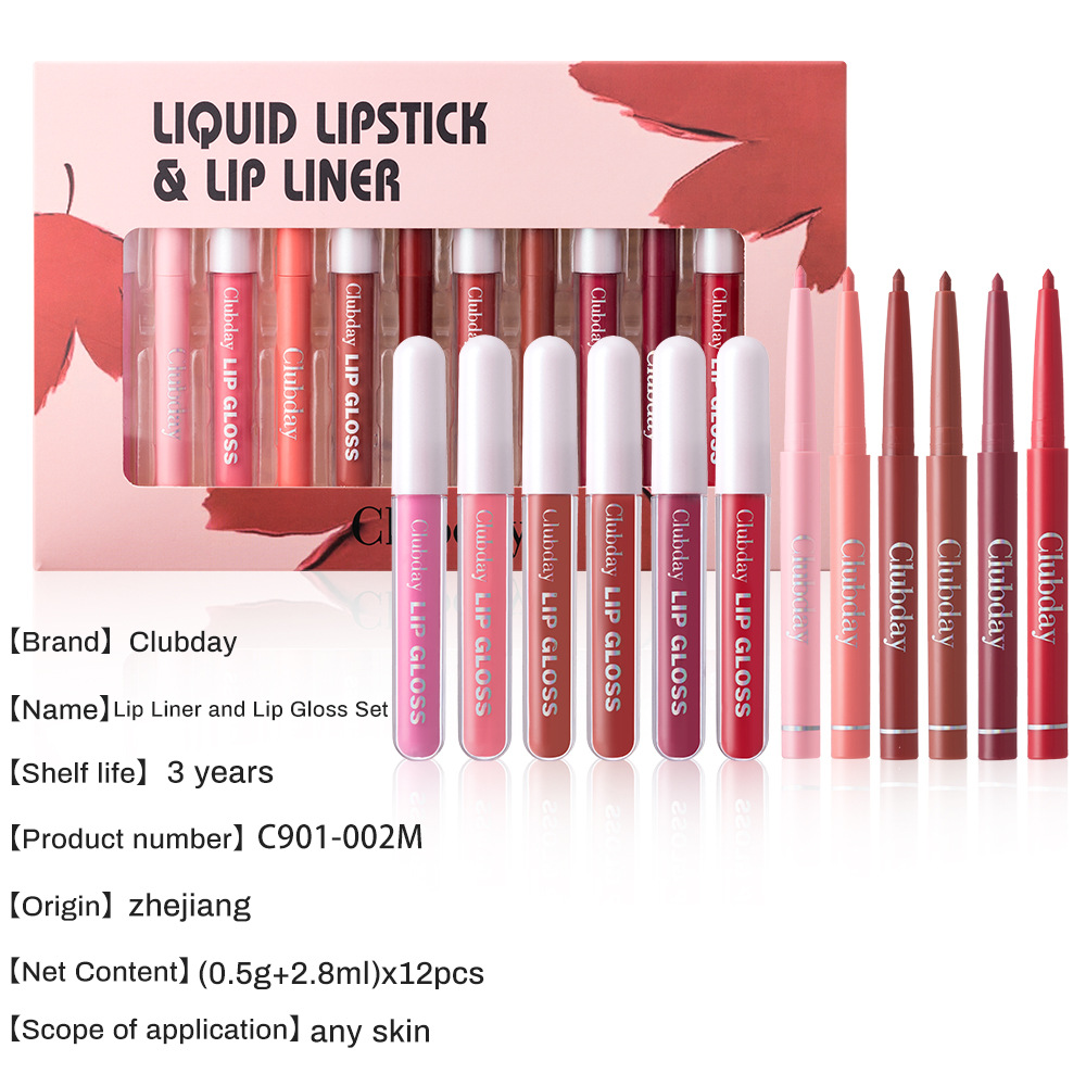 Clubday Long-lasting Velvet Matte Lip Gloss and frosted Outlining Lip Pen 6+6 Set, easy-to-Apply lipstick pen Item Picture