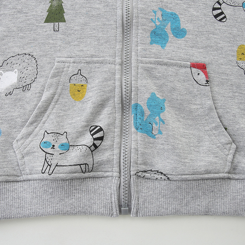 Otoño nuevo chaqueta de niño estilo europeo y americano con cremallera chaqueta infantil de algodón de punto impresa con sombrero chaqueta infantil