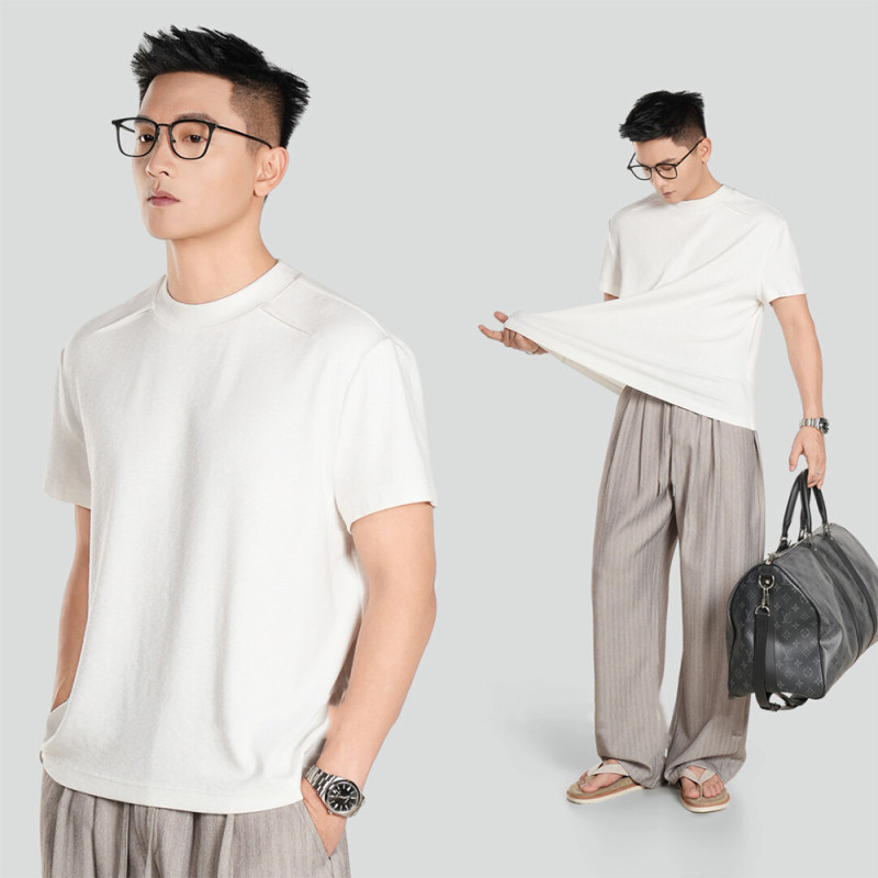 Sleccter Men's Clothing Glutinous Rice Tee Cool and Soft Bamboo Cotton Short-Sleeved T-Shirt for Summer Sleccter Men's Clothing Glutinous Rice Tee Cool and Soft Bamboo Cotton Short-Sleeved T-Shirt for Summer