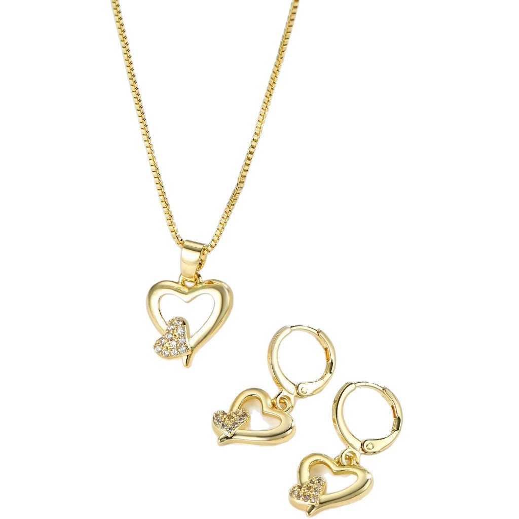 Comercio electrónico transfronterizo explosión colgante de amor ligero lujo nicho exquisito cadena clavícula aretes en forma de corazón conjunto de joyas de orejas image 6