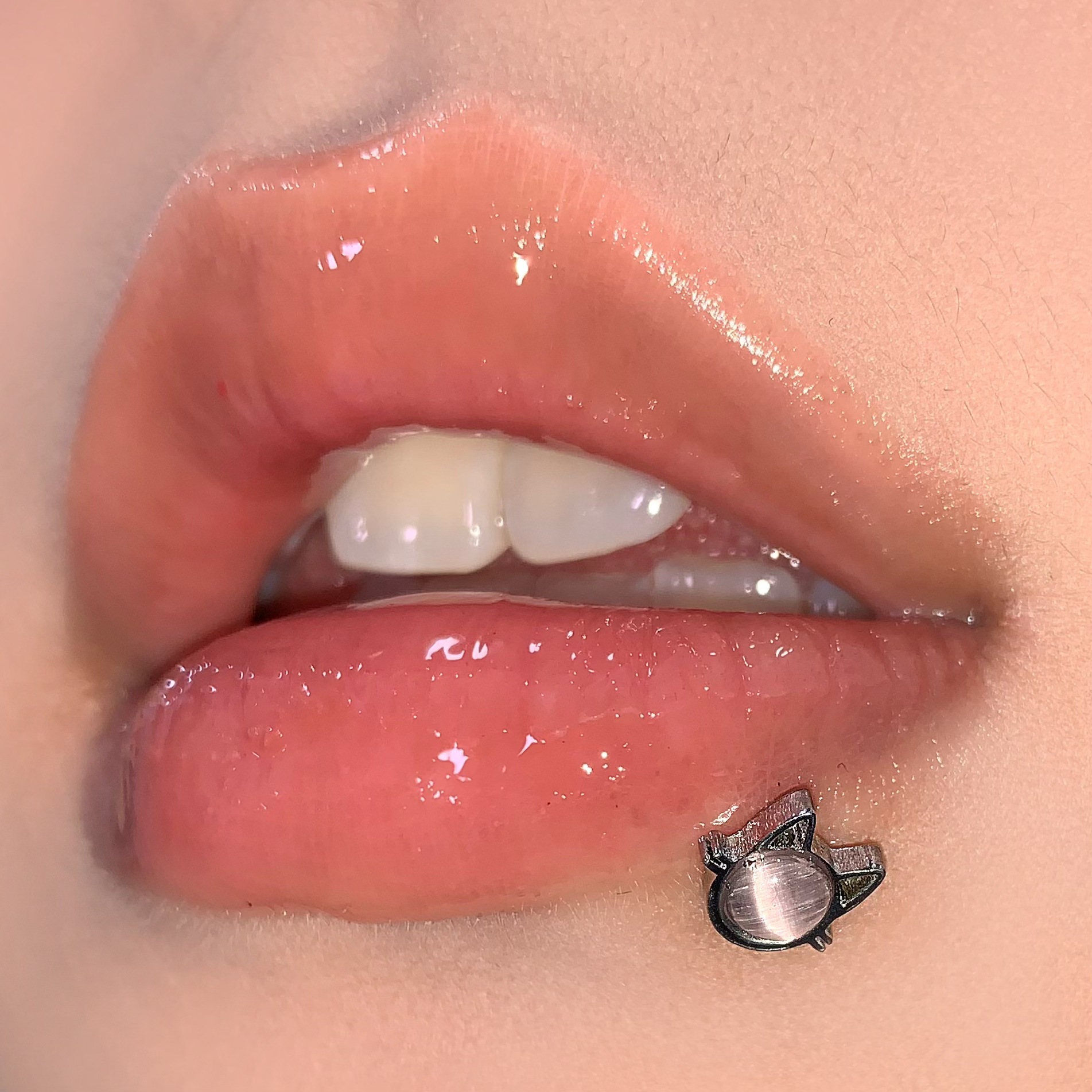 Labret stud lip piercing jewelry styling detail
