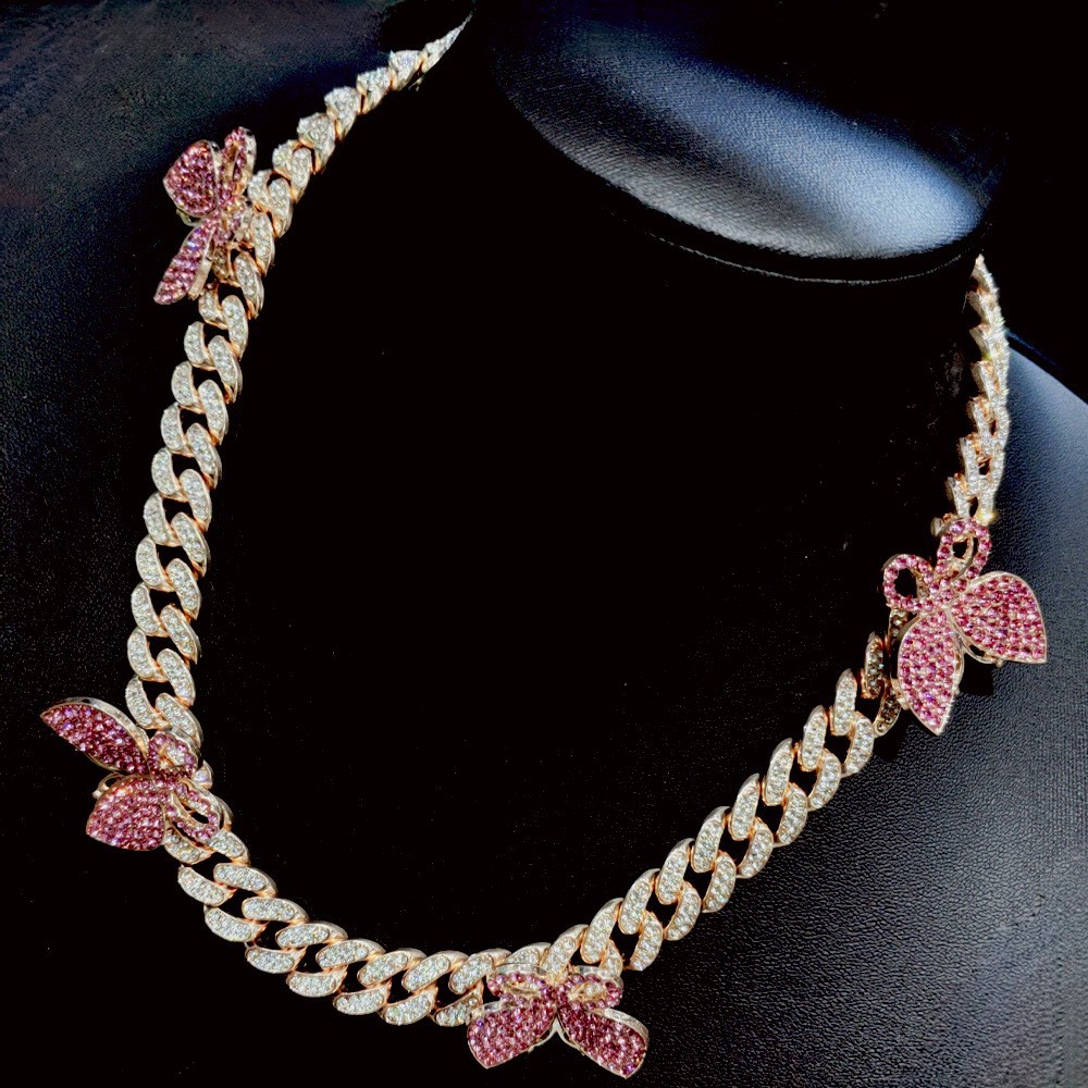 Personalised Cuban Link Butterfly Necklace Gold Plated Hip Hop_voghion.com