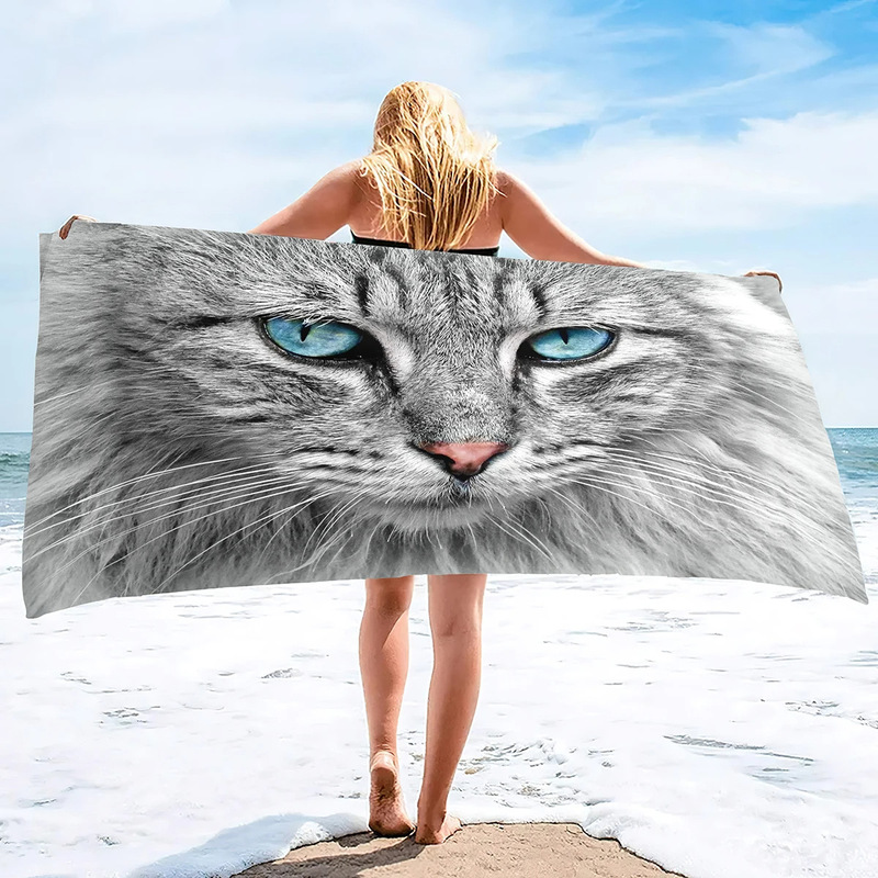 Cat Beach Towel Sand-free Pool Towel Absorbent Soft Plush Cat Towel Microfiber Quick-drying Swimming Blanket Bath Towel