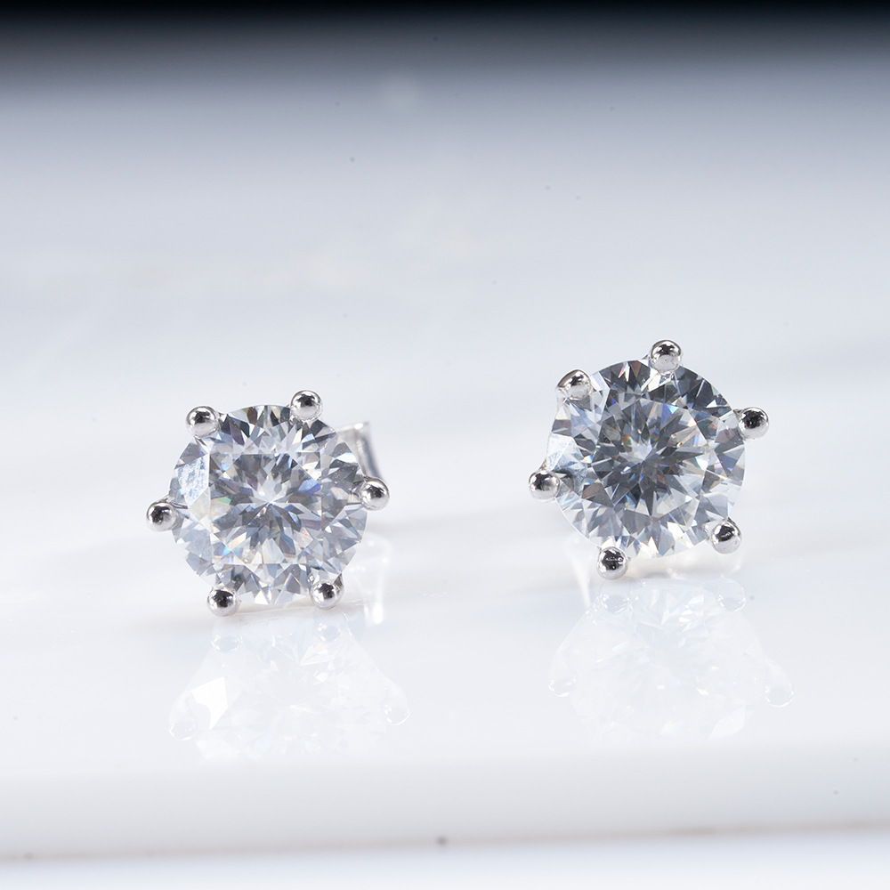 Corte especial redondo de cerezo corte unisex pernos de arete S925 plata incrustado pernos de moda de diamantes de moissan