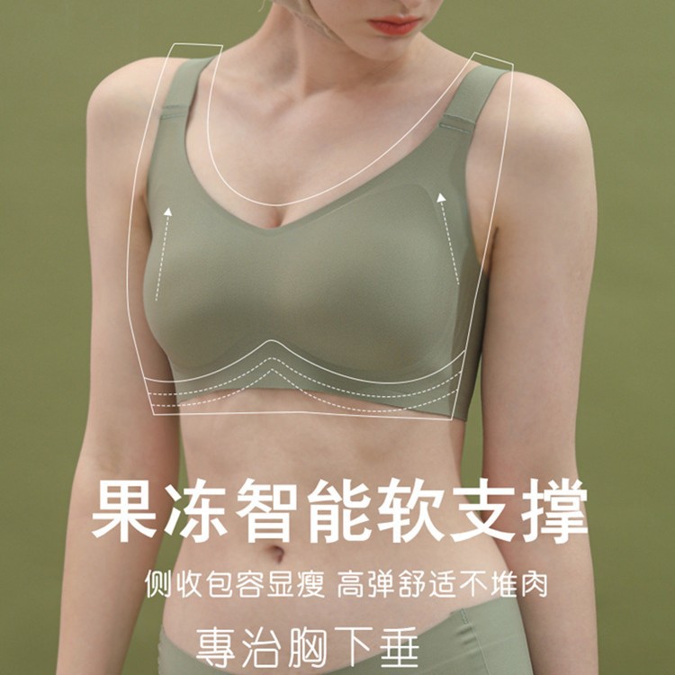 跨境外贸大码果冻内衣女薄防下垂调整型大胸显小无痕无钢圈文胸罩
