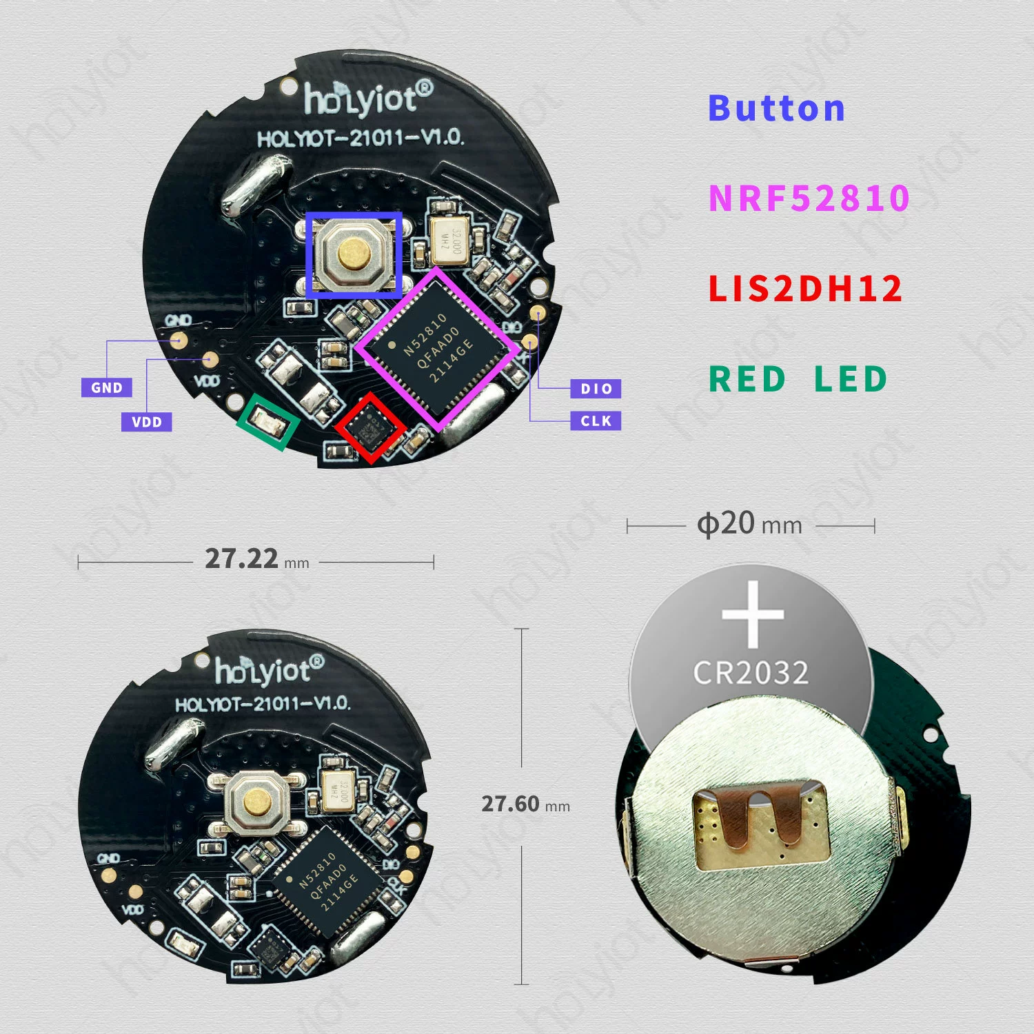 NRF52810 трехосевой ускорение с низким энергопотреблением Bluetooth LIS2DH12 маяк позиционирования в помещении BLE5.0