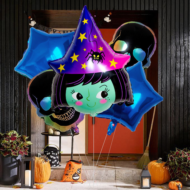 国境を越えたハロウィーンをテーマにしたアルミフィルムバルーン5点セット、ヘリウム充填で浮遊できるバルーンパーティー雰囲気用品|undefined