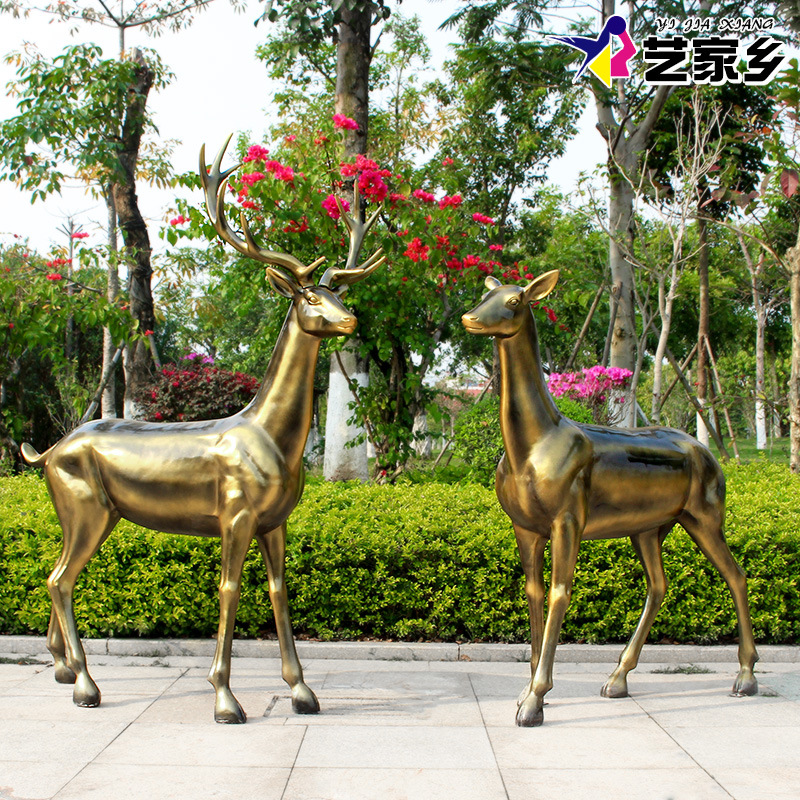 户外园林景观小品大型抽象梅花鹿售楼部装饰摆件玻璃钢仿铜鹿雕塑
