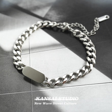 欧美嘻哈朋克古巴手链男椭圆形光面可刻字手镯个性潮男粗链条手链