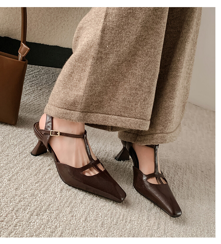 CHIKO Brinley Square Toe Chunky Heels T-Strap Shoes