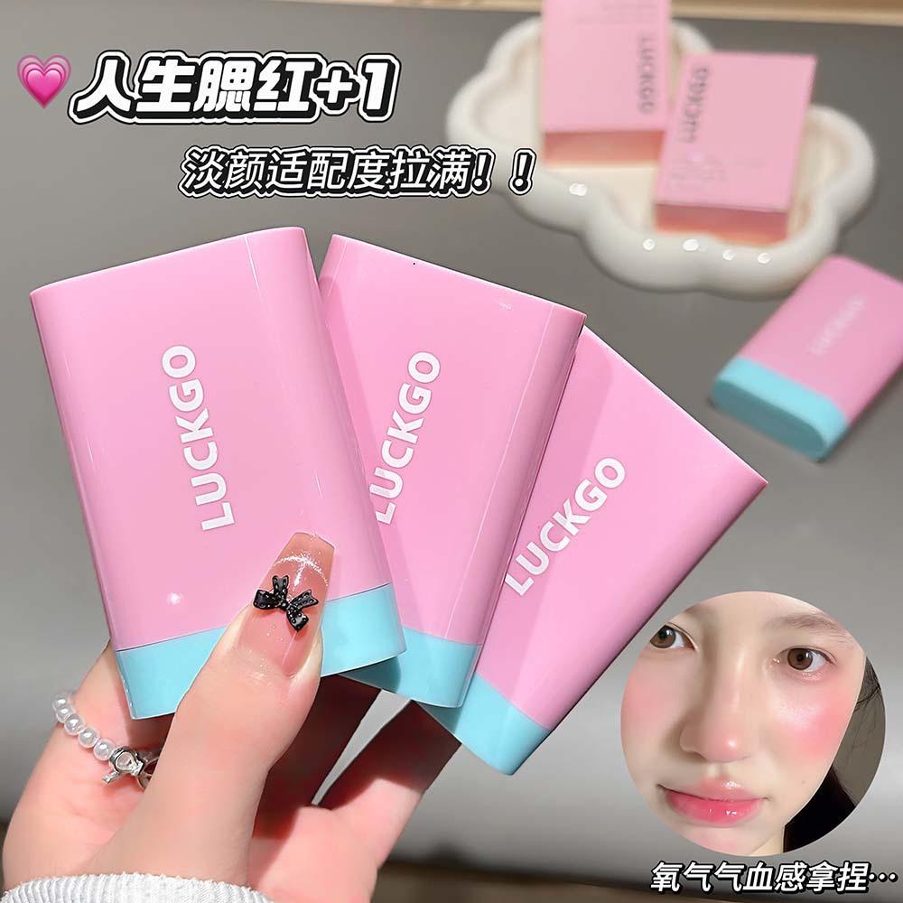 Luckgo Glassy Glow Blush Stick, Natural-Looking and Brightening, Korean-Style Glow-Enhancing Affordable Makeup