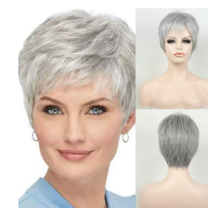 许昌假发 欧美时尚假发头套奶奶灰女士化纤短直发wigs 一件批发