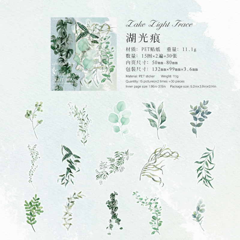 Sugar Poetry PET Etiqueta engomada de tinta blanca Paquete de libro de luz de planta Retro Estilo ins Planta diy Decoración engomada