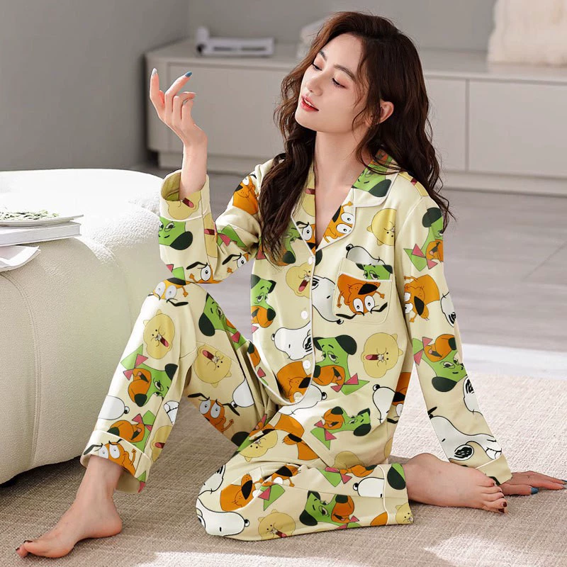 Pijama, demi-season long-sleeve, cartoon cute cardigan, thin set, (Cross-border trading)