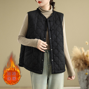 Real shot 2024 winter new Korean version of loose plus size retro buckle padded casual vest coat women