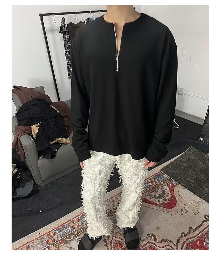 Sweat à capuche zippé en coton gaufré pour homme coupe large_voghion.com