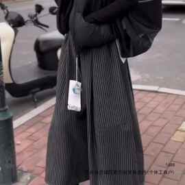 设计感小众条纹慵懒风阔腿裤女秋冬新款宽松显瘦厚款百搭休闲裤潮