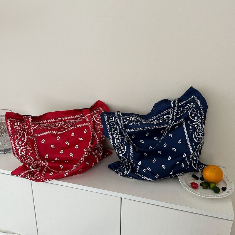 2025 Summer New Big Red Cashew Flower Canvas Bag Ethnic Style Versatile Large Capacity Armpit Shoulder Tote Bag