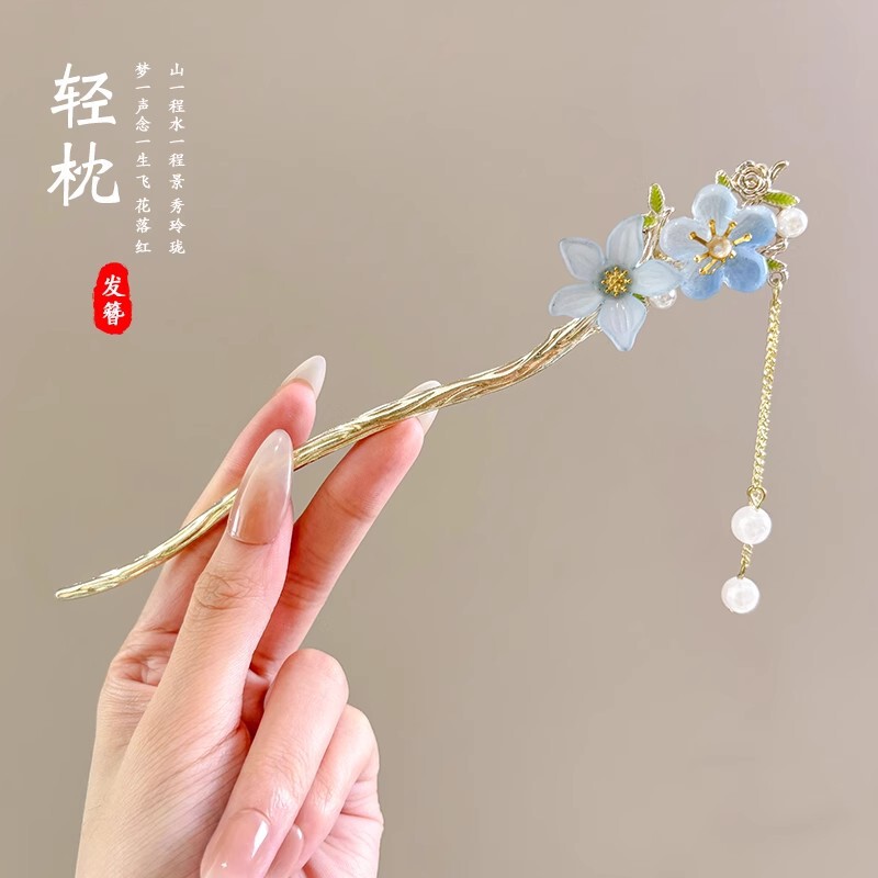 天然黑檀木发簪女清冷感发饰玉兰花步摇簪子古风旗袍头饰日常盘发|undefined