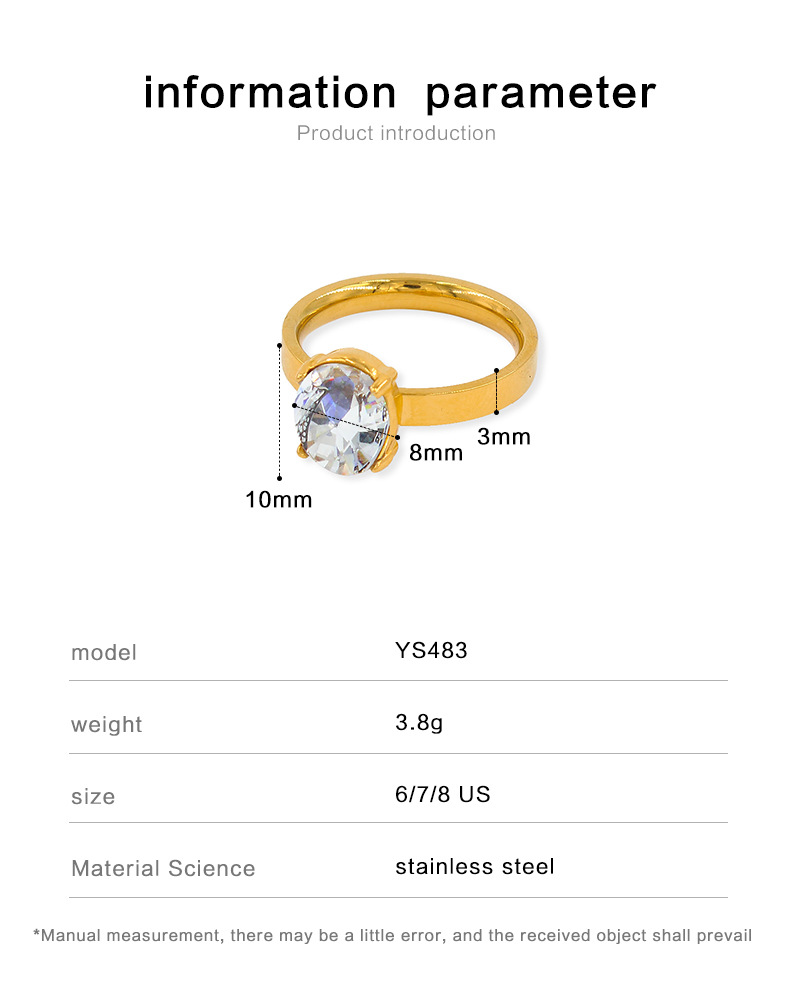 6g Weight Zircon Inlay Material Rings Classification Fashion Oval Titanium Steel Plating Zircon Rings