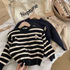 笨舒舒2024春秋毛衣精緻刺繡小熊開衫韓版男童外套女童毛線開衫