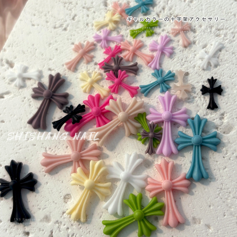 Nail Art Accessories Small Cross-Shaped Chrome Hearts Nail Decorations Black and White Mixed Colors Pink Resin Cartoon Nail Art Accessories Small Cross-Shaped Chrome Hearts Nail Decorations Black and White Mixed Colors Pink Resin Cartoon