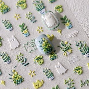 Cute Japanese-Style 3D Cartoon Embossed Adhesive Cat Nail Art Stickers DIY Stickers