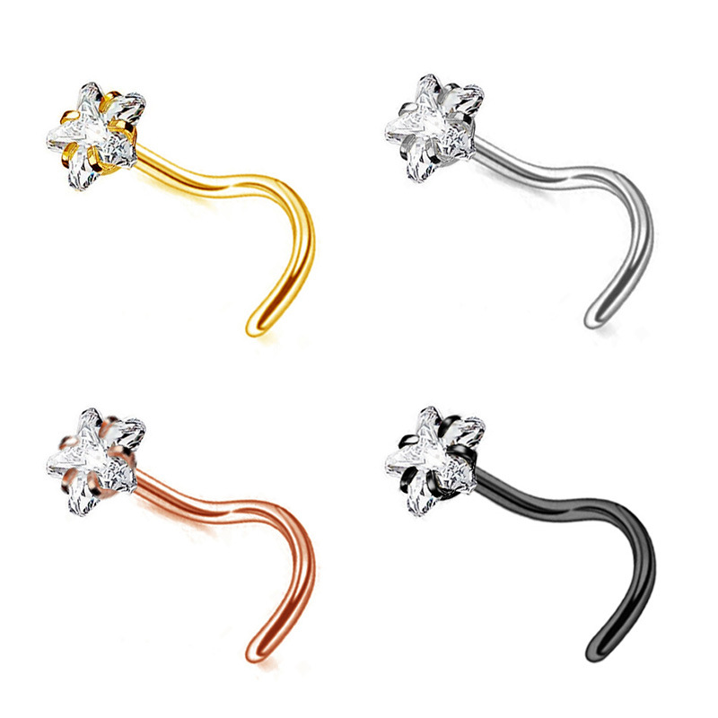 Titan Nasenpiercing Mit Zirkon Stern Klassisch Elegant_voghion.com
