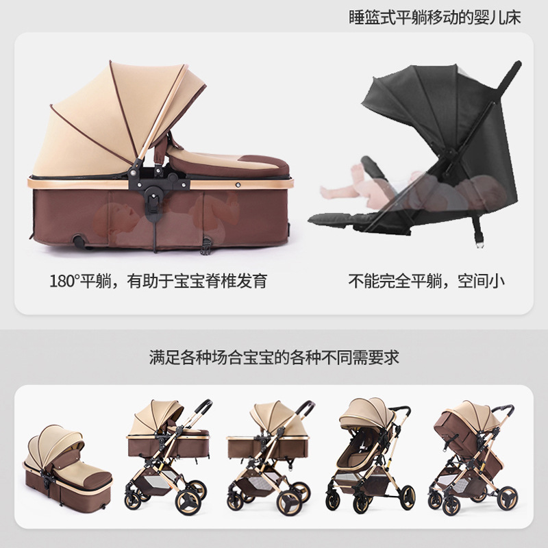 Cochecito para bebé con vista alta, se puede sentar y acostar, plegable, bidireccional, silla de auto para recién nacido.