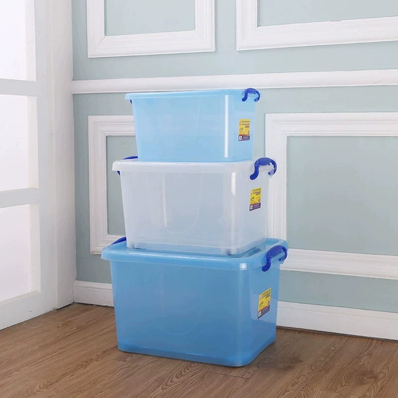 Transparent plastic storage box with lid and handles, stackable, multiple extra‑large sizes (cm)