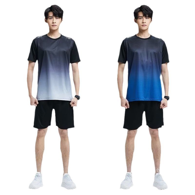 2026 verano traje de seda de hielo hombre mangas cortas deportivo gradiente teñido atado correr pantalones cortos transpirables de dos piezas conjunto de manga universal