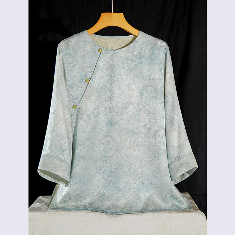 100% Mulberry Silk New Chinese Style Floral Silk Shirt for Women Summer 2026 Retro National Style Buttoned Loose Blouse Top