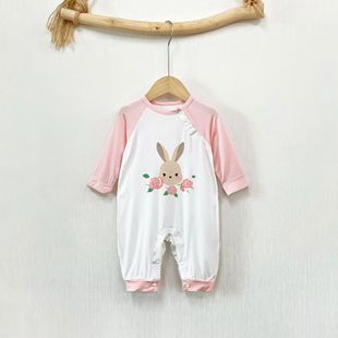 Spring and Summer New Children's Pajamas Infant Modal Shoulder Open Button Split Leg Open Button Baby Air Conditioning Clothes