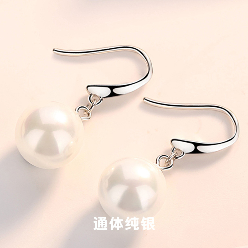 S925纯纯银贝珠耳环女简约优雅珍珠耳坠气质网红送妈妈耳饰礼物