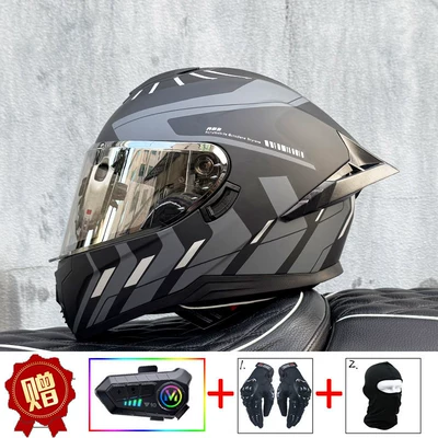 Bluetooth Full-Face Helmet with Dual Lenses, Motosiklet kaskı (dəbilqə) - gray-extraordinary-aurora-silver-night-vision-available-y10-soft-wheat-delivered-with-transparent-mirror-s