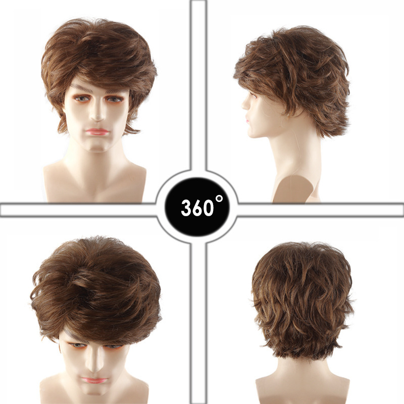 Cross-border foreign trade wig men's black and white brown white partial short hair fashion styling men's hair role dress