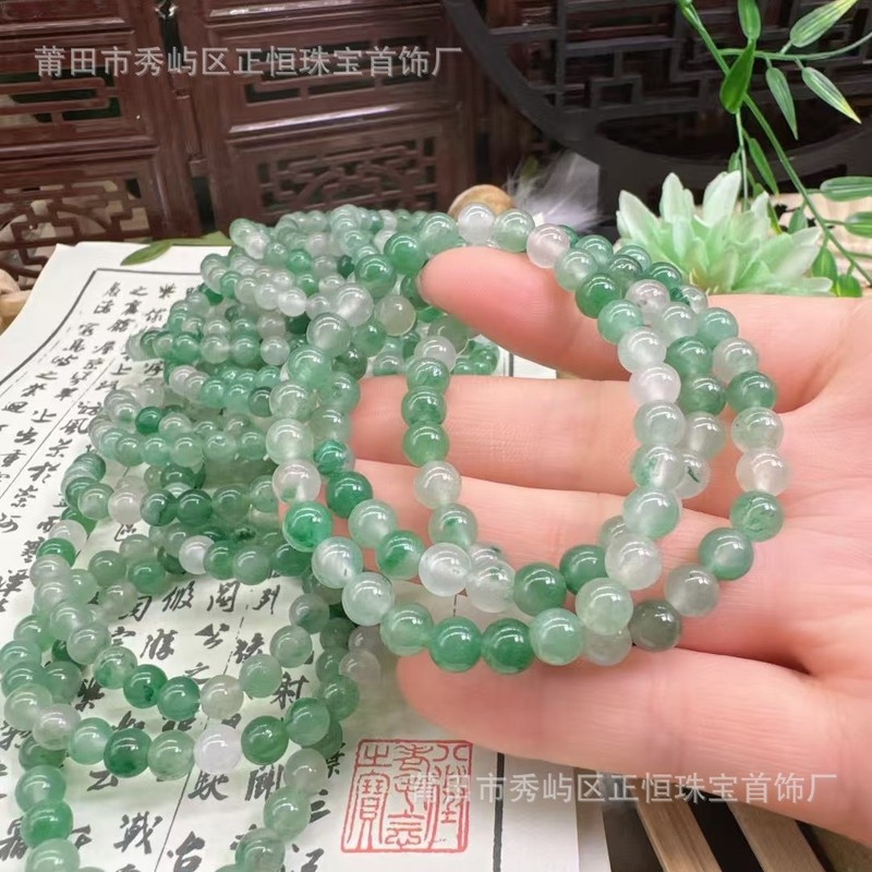 天然精品非洲翠高冰飘花绿色玉石手串翡翠设计手饰圆珠 礼品批发|undefined