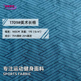 1709#美术长格几何图形藏蓝复古提花布料个性港风T恤衬衫涤氨弹力