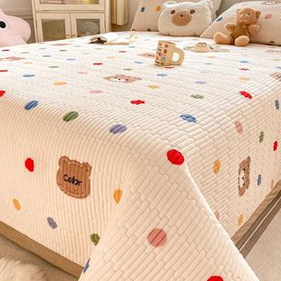 New Cartoon Thickened Milk Velvet Bed Cover Non-slip Quilted Bed Sheet Three-piece Set Four Seasons Universal Tatami Kang Cover