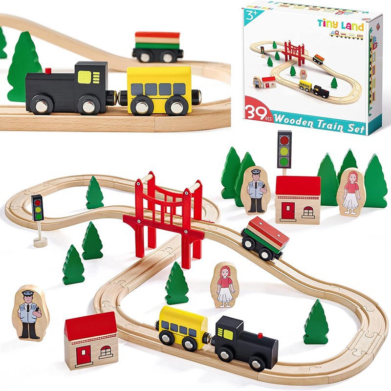 Weiweihu Track de tren de madera Track Baby Boy Juego de casas Thomas Train Track Juguetes educativos de madera maciza