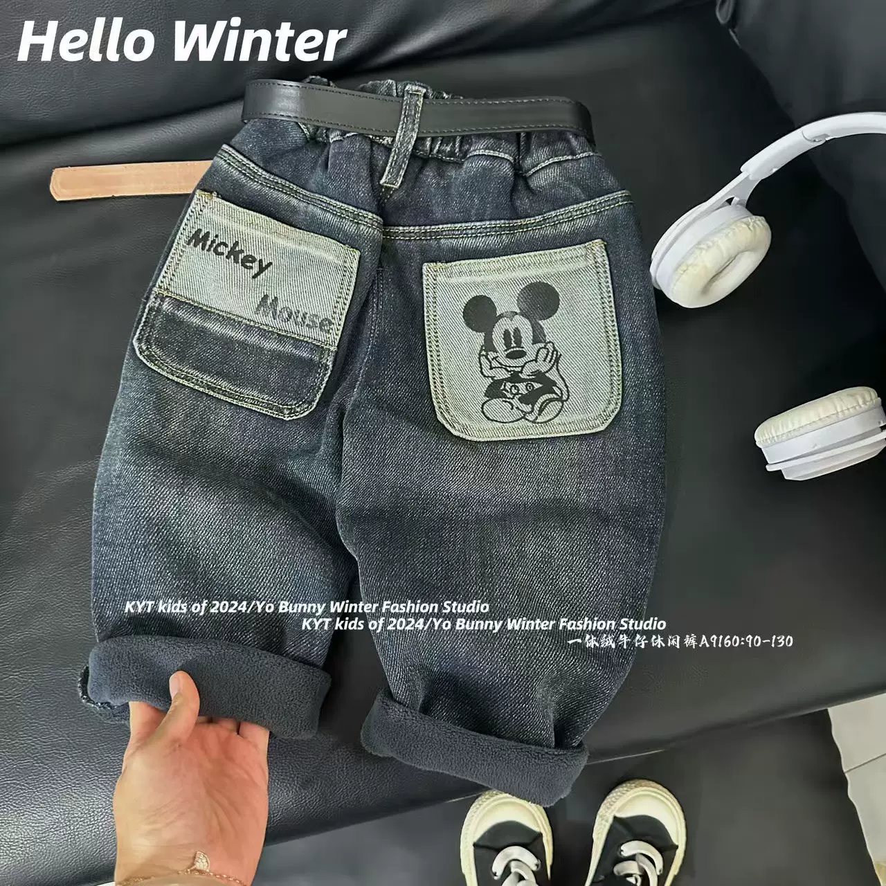 2025冬季新品柔软男童中小童一体绒牛仔裤潮范宝宝保暖加绒裤