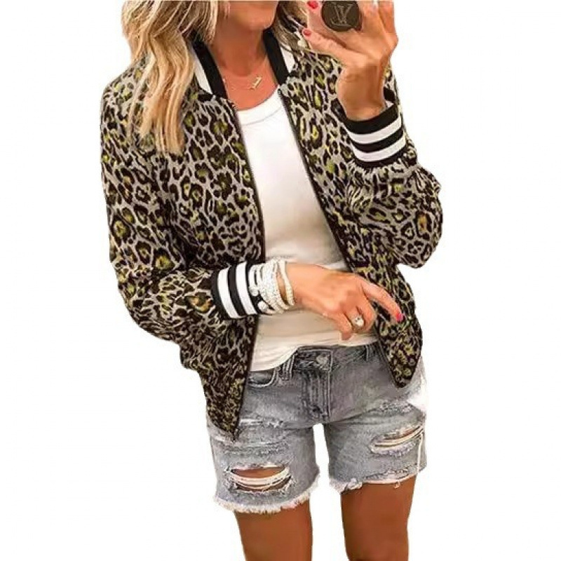 Amazon 2026 European and American Cross-Border New Women's Jacket Lightweight Zip-Up Casual Inspired Bomber Jacket Leopard Print Amazon 2026 European and American Cross-Border New Women's Jacket Lightweight Zip-Up Casual Inspired Bomber Jacket Leopard Print